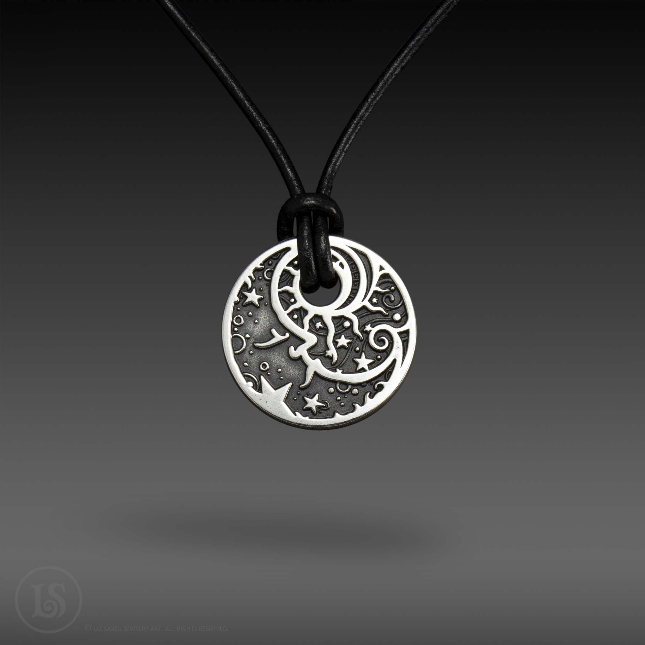 Man in the Moon Black, Small Pendant, Sterling Silver