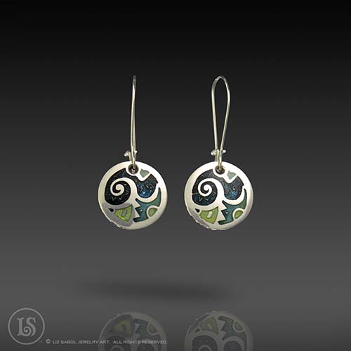 Paisley Teal Earrings, 960 Sterling Silver