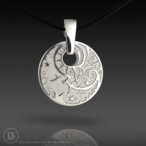 Man in the Moon White with Bail Pendant, Sterling Silver