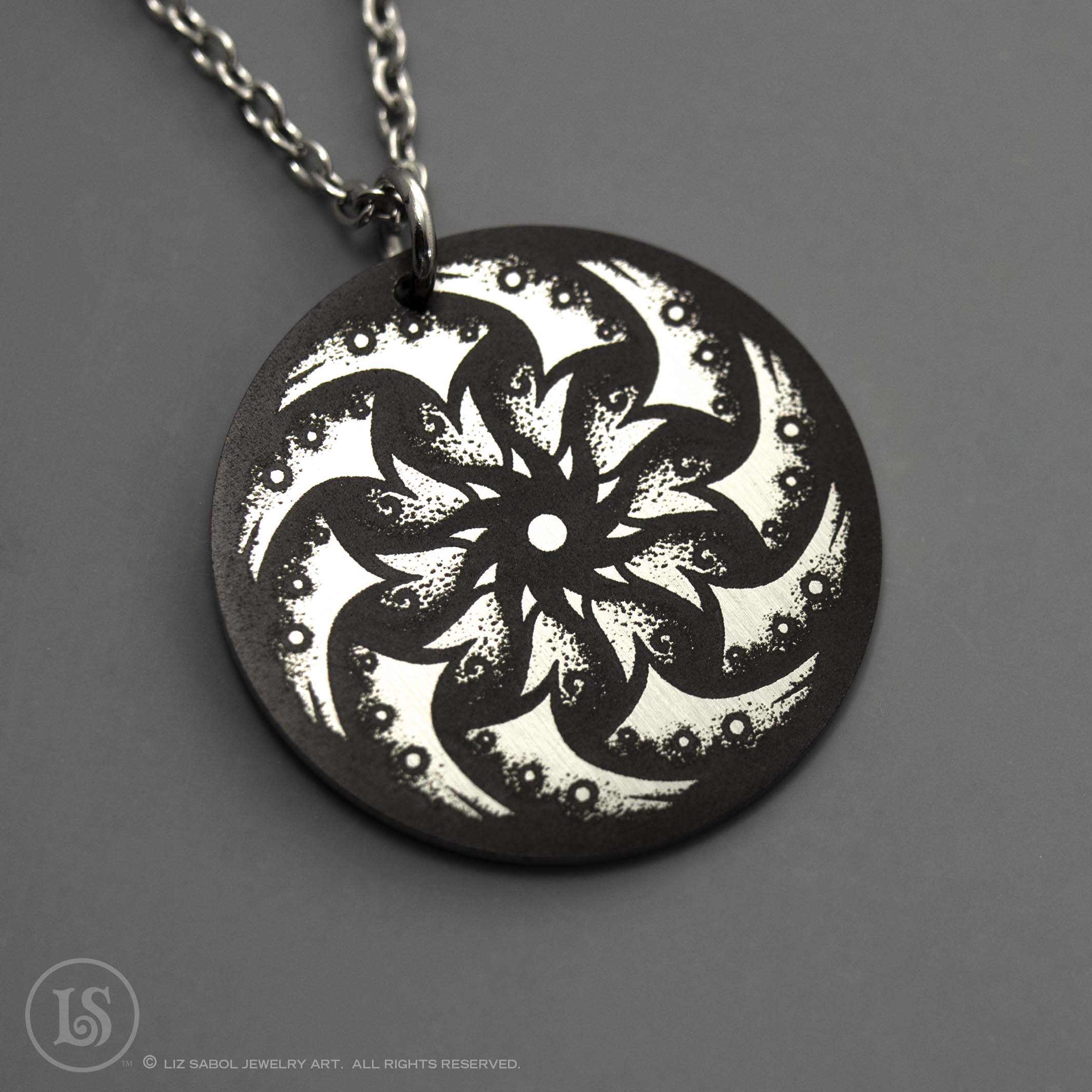 Mandala 18 Etched Pendant, Stainless Steel