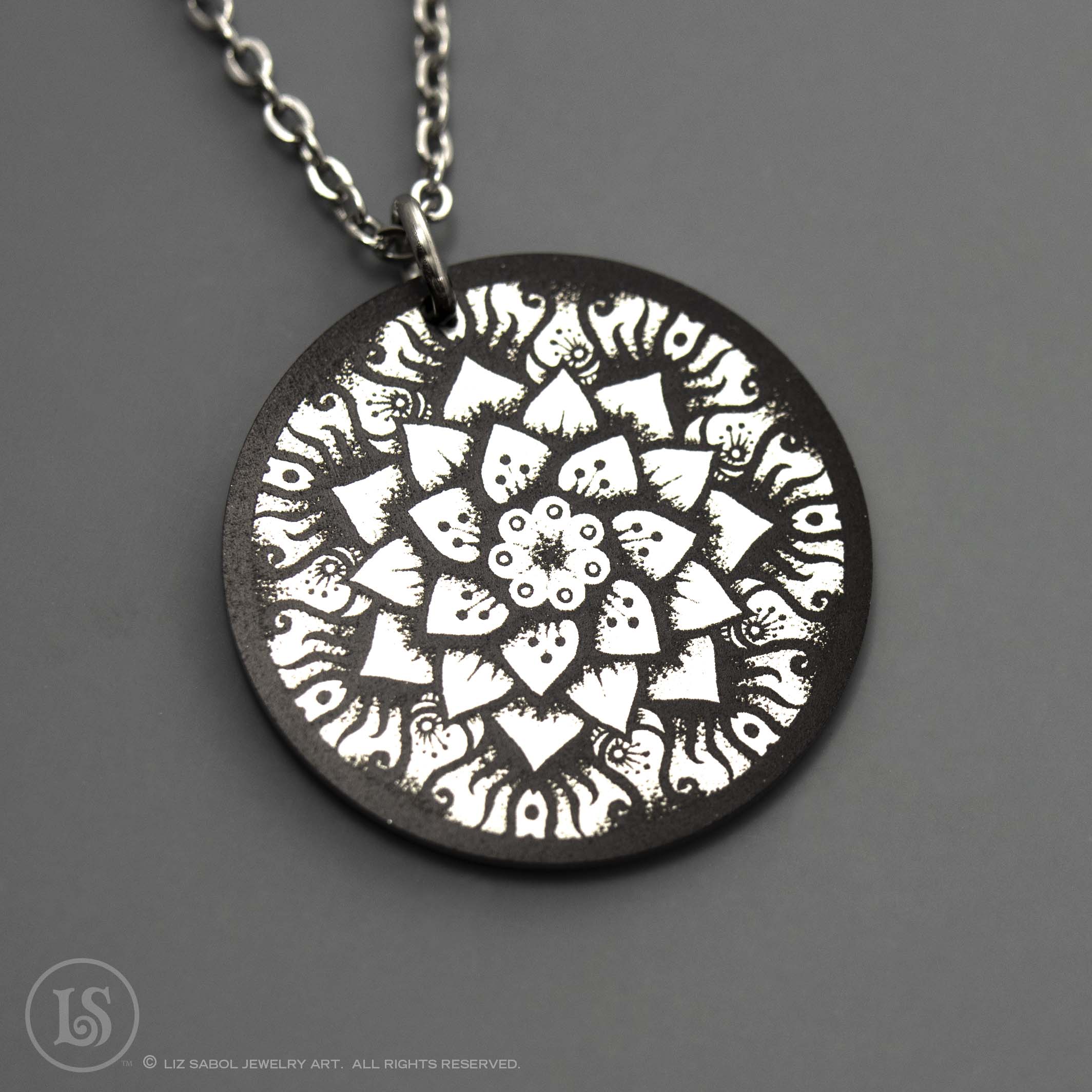 Mandala 21 Etched Pendant, Stainless Steel