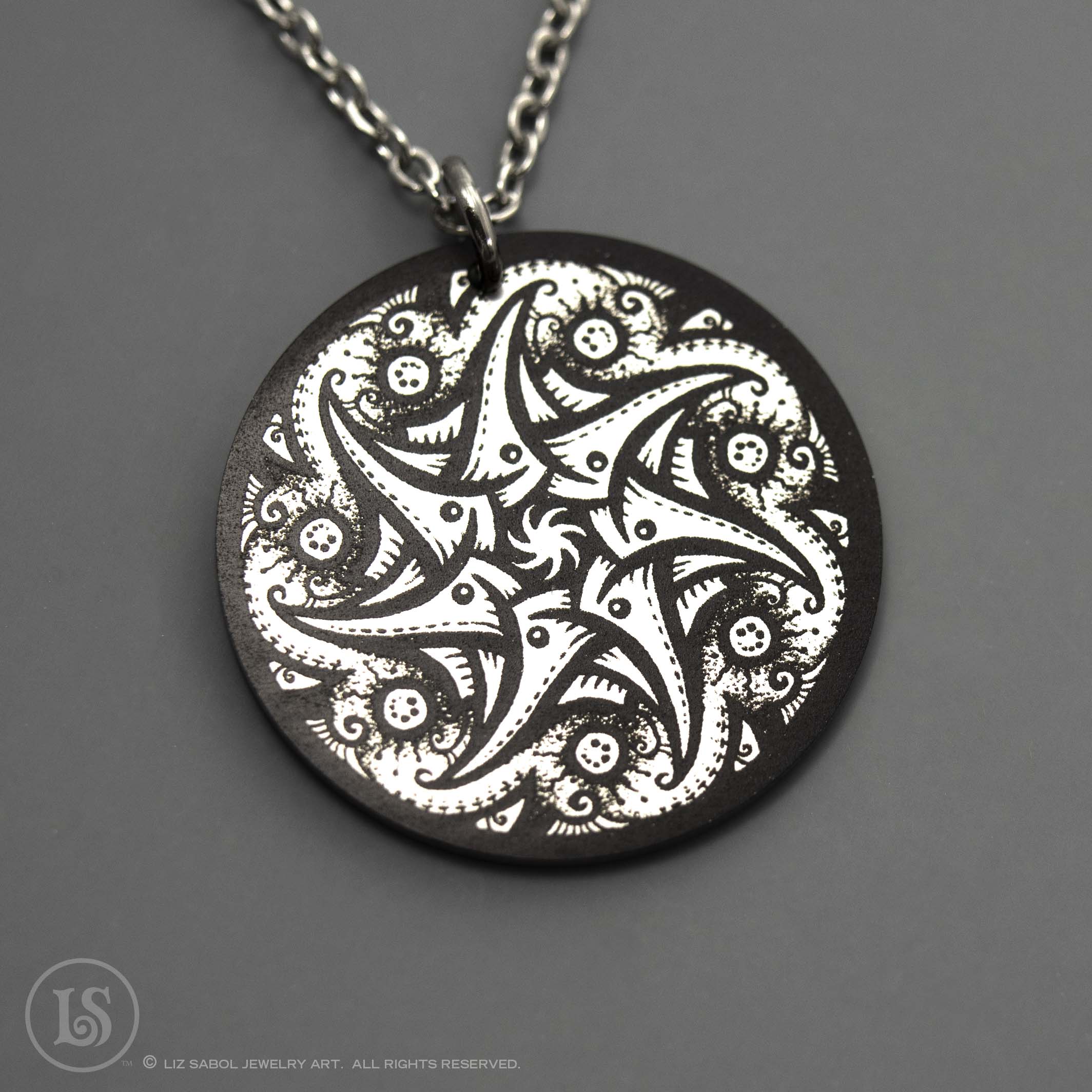 Mandala 24 Etched Pendant, Stainless Steel