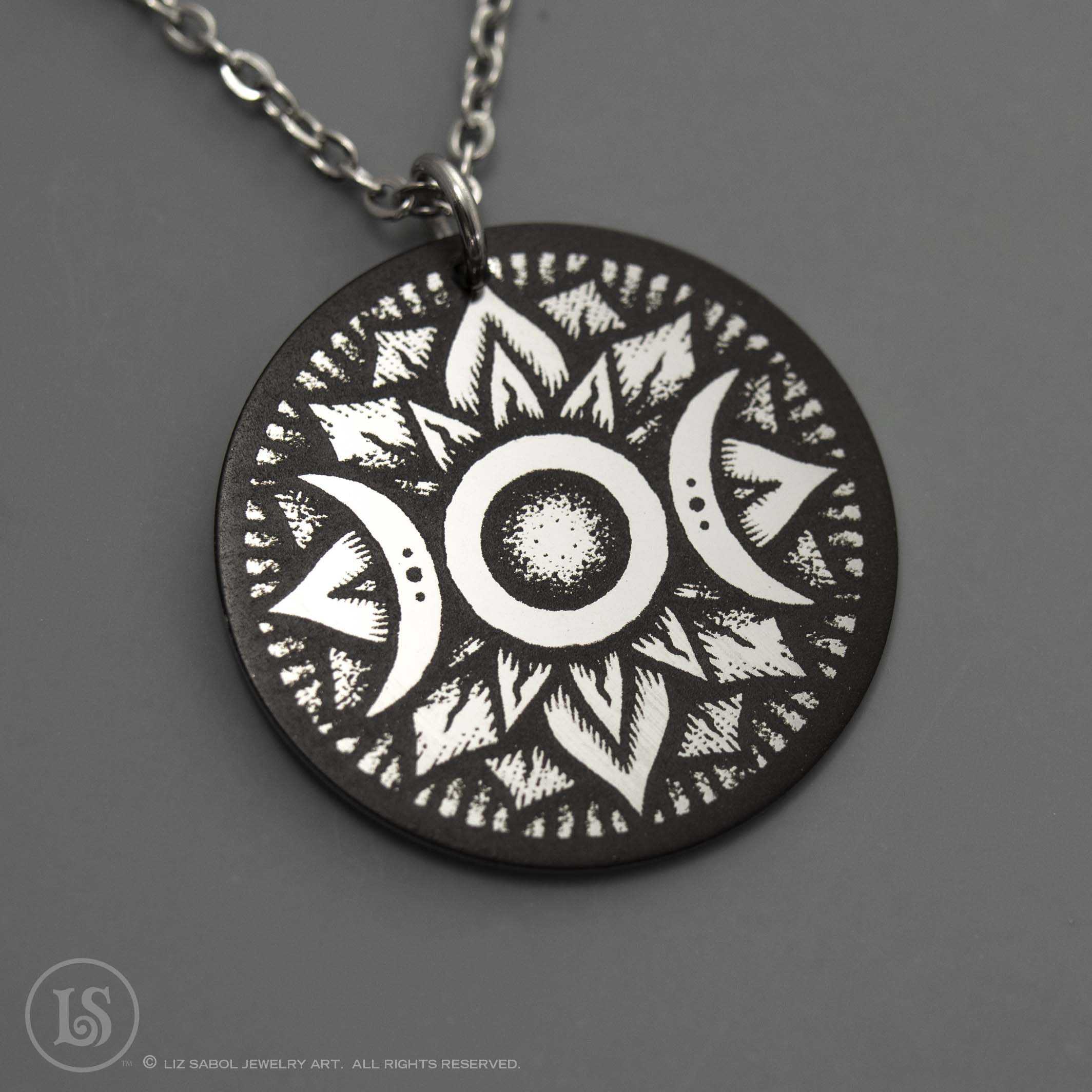 Triple Goddess Etched Pendant, Stainless Steel
