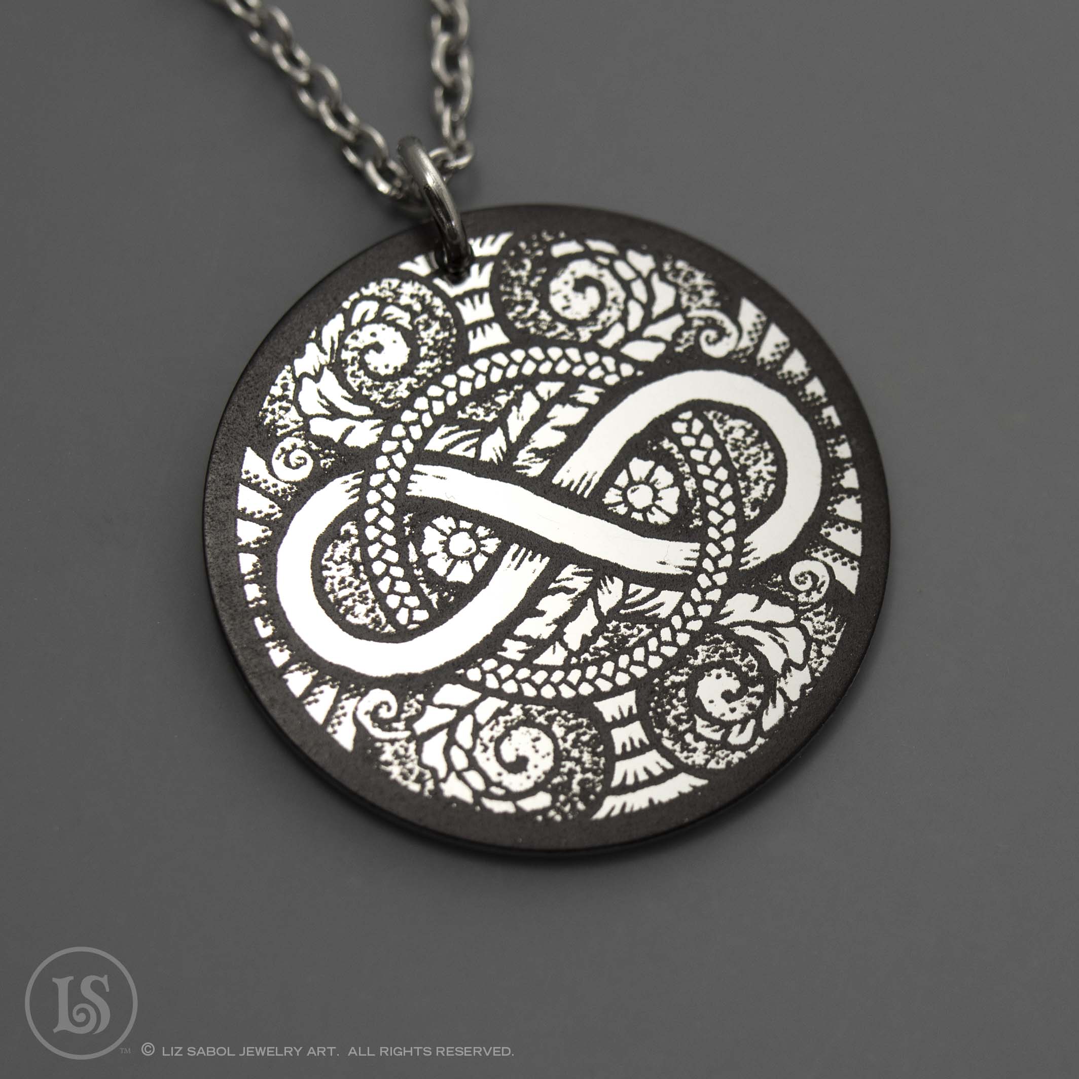 Infinity Etched Pendant, Stainless Steel