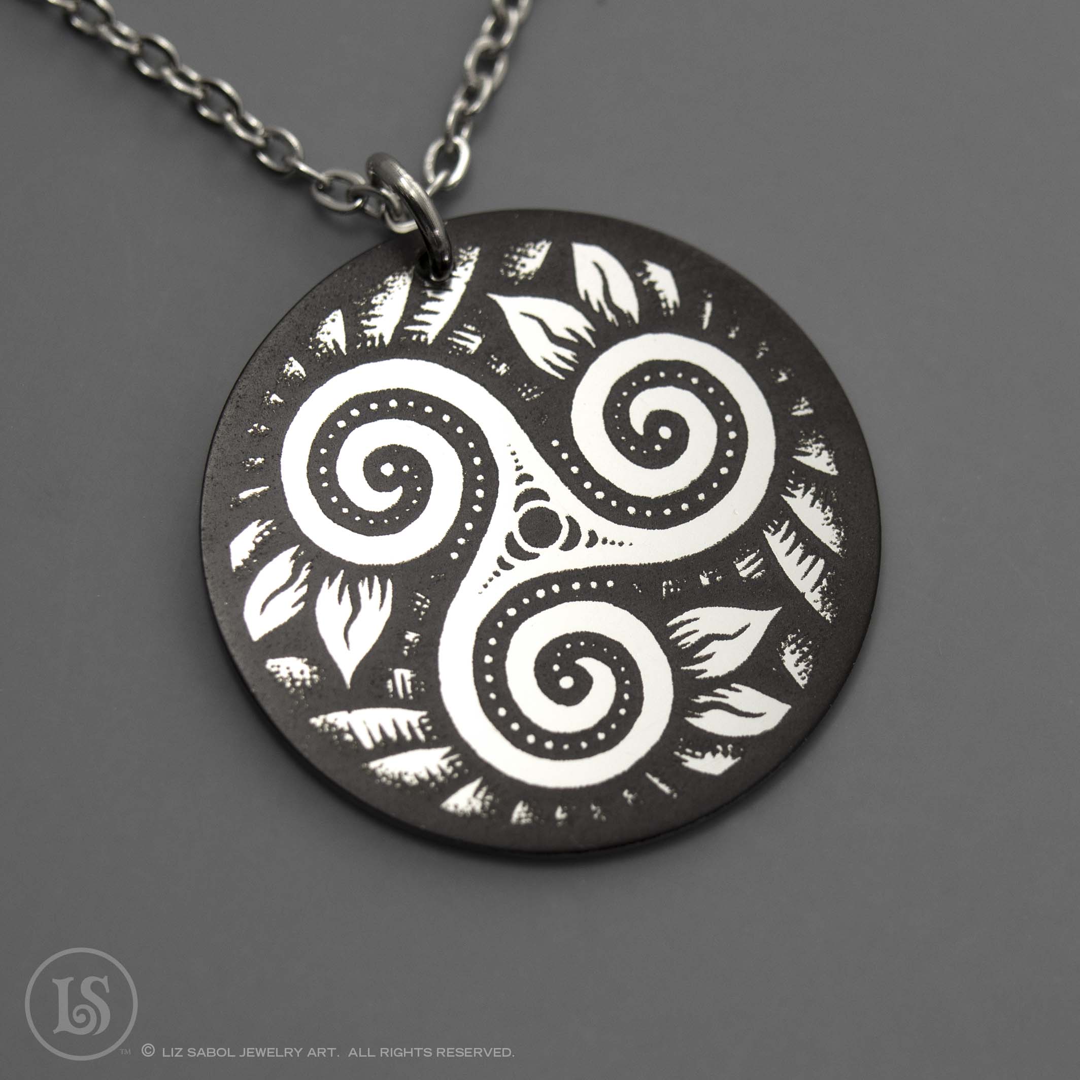 Triskelion Etched Pendant, Stainless Steel