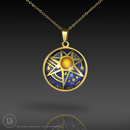 Star Fire Midnight Pendant, Glass, Gold-plated Stainless Steel