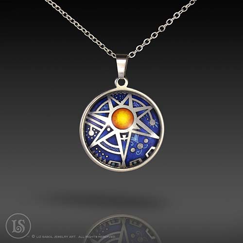 Star Fire Midnight Pendant, Glass, Stainless Steel