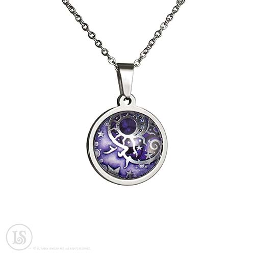 Man in the Moon Purple, Small Pendant, Silver-tone, Glass, Stainless Steel