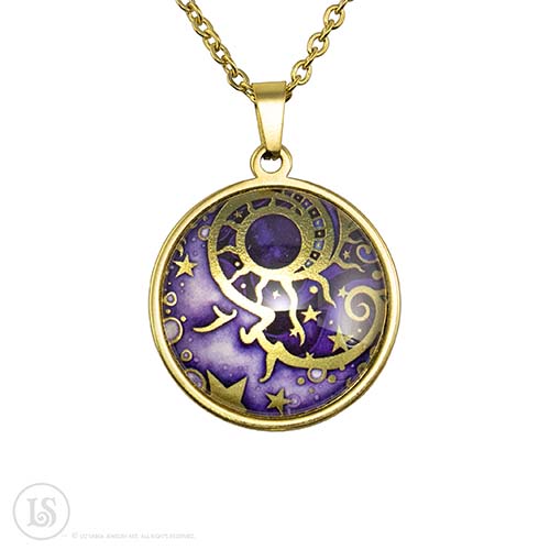 Man in the Moon Purple, Large Pendant, Gold-tone, Glass, Gold-plated Stainless Steel