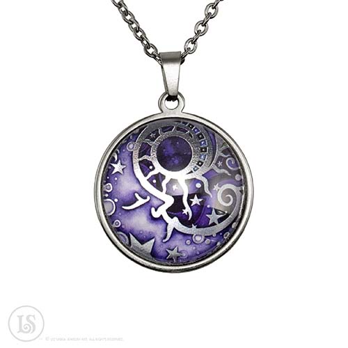 Man in the Moon Purple, Large Pendant, Silver-tone, Glass, Stainless Steel