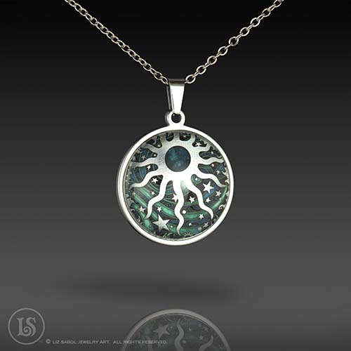 Celestial Sun Pendant, Glass, Stainless Steel