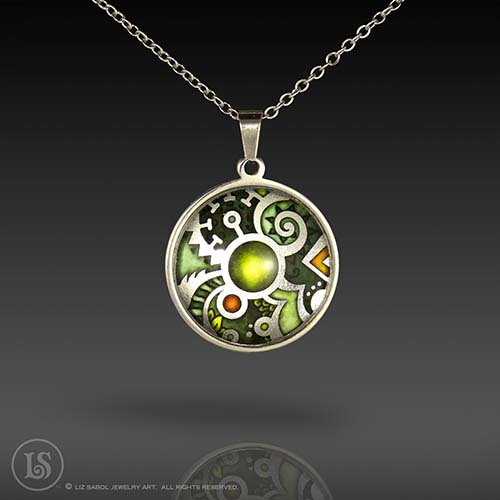 Paisley Green Pendant, Glass, Stainless Steel