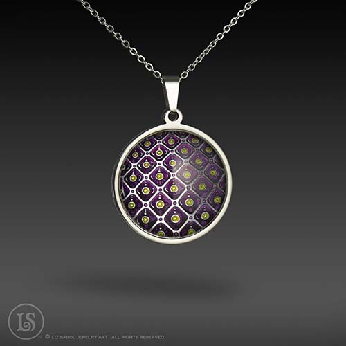 Quilting Magenta Pendant, Glass, Stainless Steel