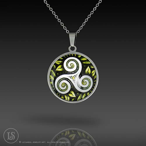 Triskellion, WC Green Pendant, Glass, Stainless Steel